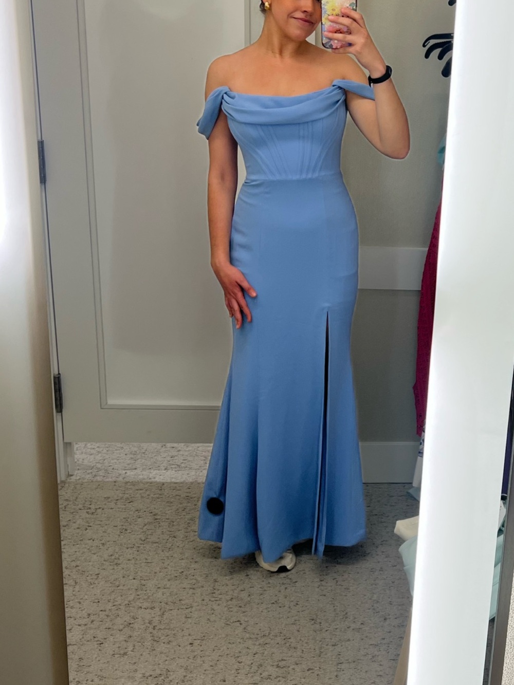 NWT Dress the Population Powder Blue Off-Shoulder Maxi Gown